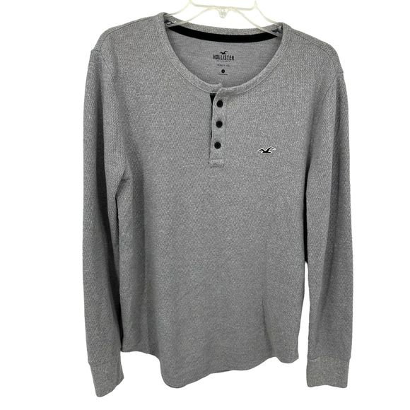 Hollister California Mens Henley Tee Long Sleeve Thermal Pullover Small Gray - Picture 1 of 13